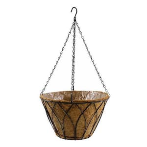 Lotus 12 in. Black Metal Hanging Planter with Chain and Coco Liner (4-Pack)