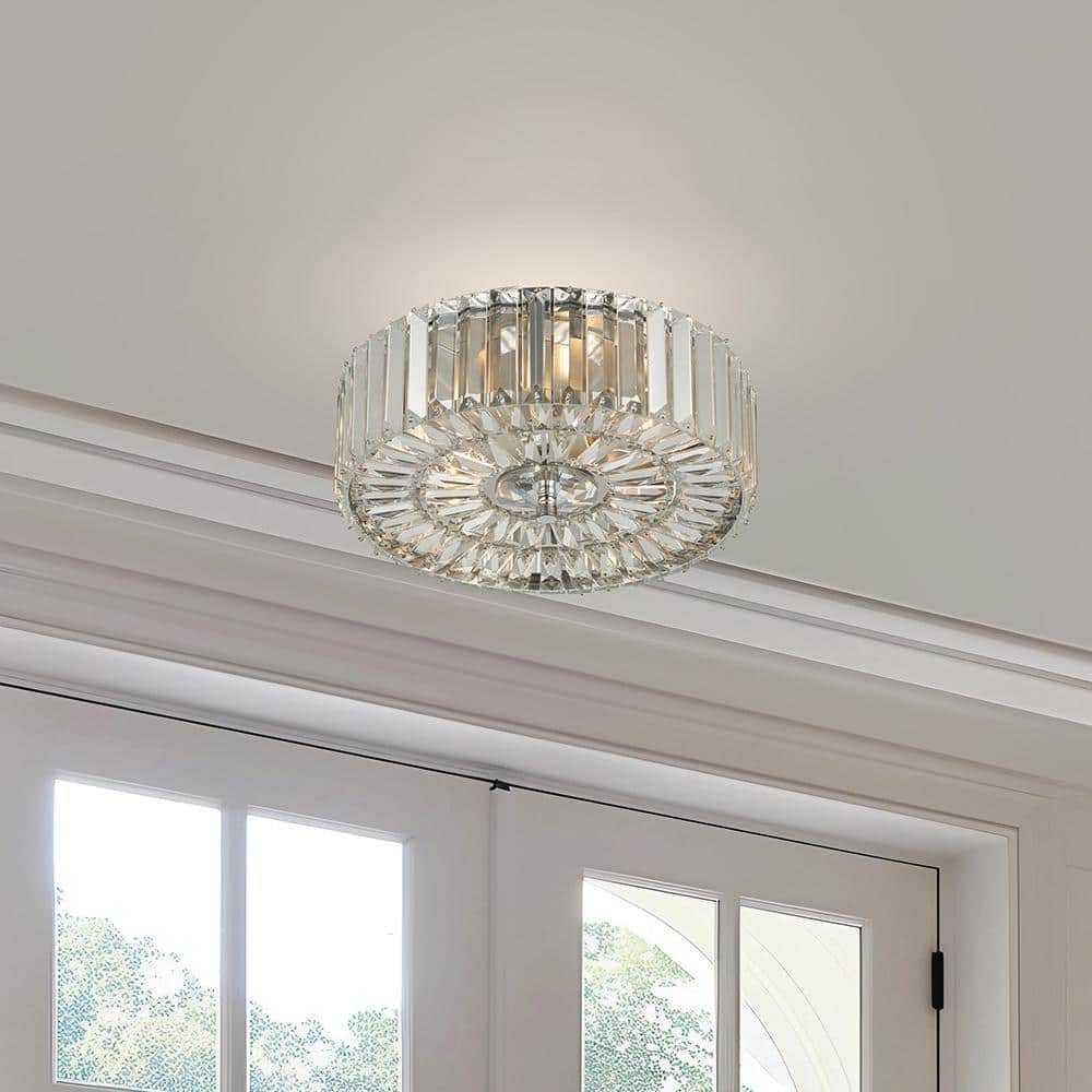 Monteaux Lighting 13 in. 2-Light Chrome and Crystal Flush Mount