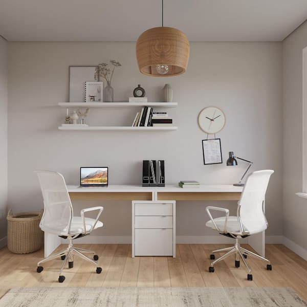 Nexera Chrono White and Natural Maple Reversible Desk Panel 211339
