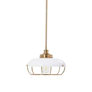 Presley 1-Light Brushed Brass and White Caged Metal Pendant Light