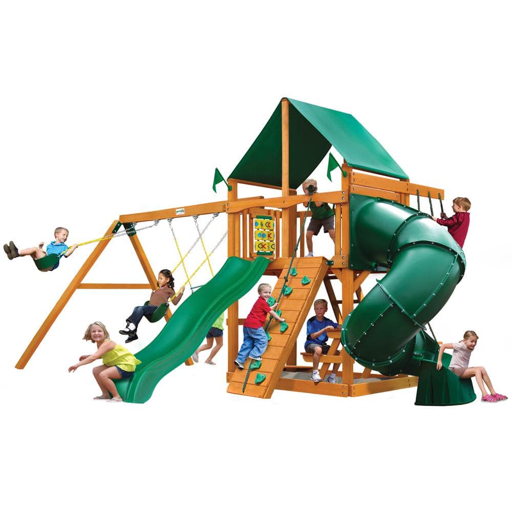 Gorilla Playsets Mountaineer Wooden Outdoor Playset with Green Vinyl