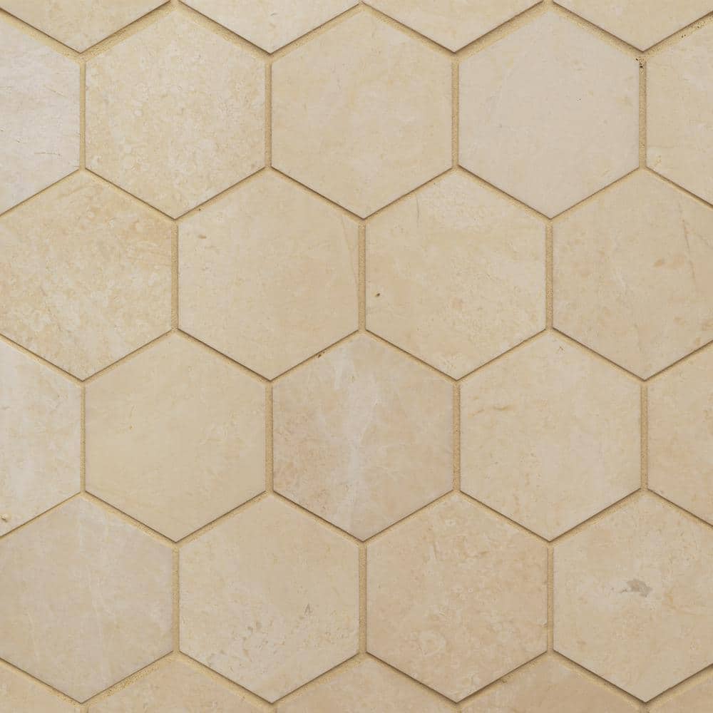 Sample-Caspian Bisque Caspian Bisque 4 in. x 5 in. Honeycomb Honed Marble Mosaic Tile price history on PriceWatchPro