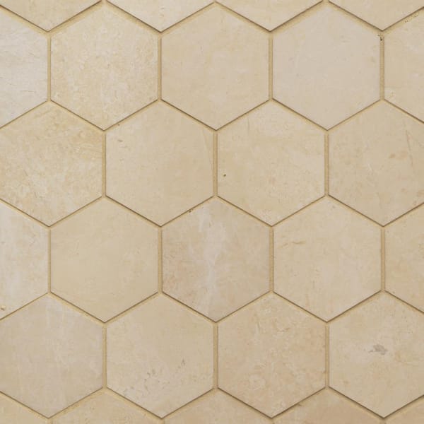 Caspian Bisque Caspian Bisque 3 in. x 3 in. Honeycomb Honed Marble Mosaic Tile (8.8 sq. ft. /Case)