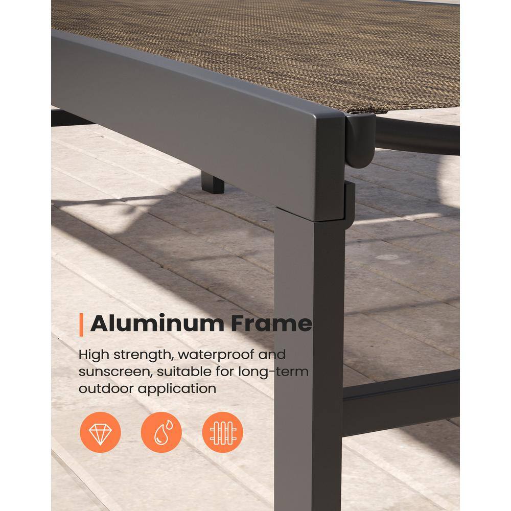 Elegant Curved Aluminum Outdoor Chaise in Gray & Dark Brown
