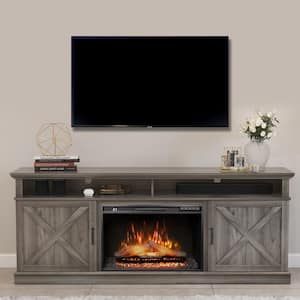 72 in. Freestanding Fireplace TV Stand for TVs Up to 80 in. with 26 in. Electric Fireplace Insert, Gray
