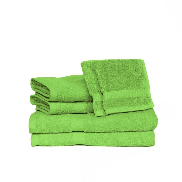 Dobby Border Dark Green 100% Cotton Set of 6 Solid Color Terry Wash Cloths 