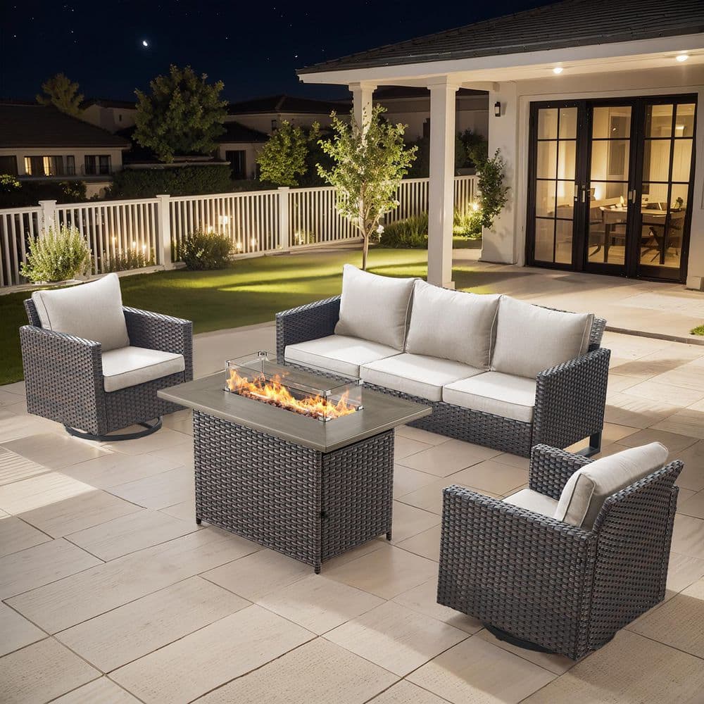 U-Frame 4-Piece Brown Wicker Fire Pit Conversation Set with Olefin Beige Cushions and Swivel Glider Chairs/Couch price history on PriceWatchPro