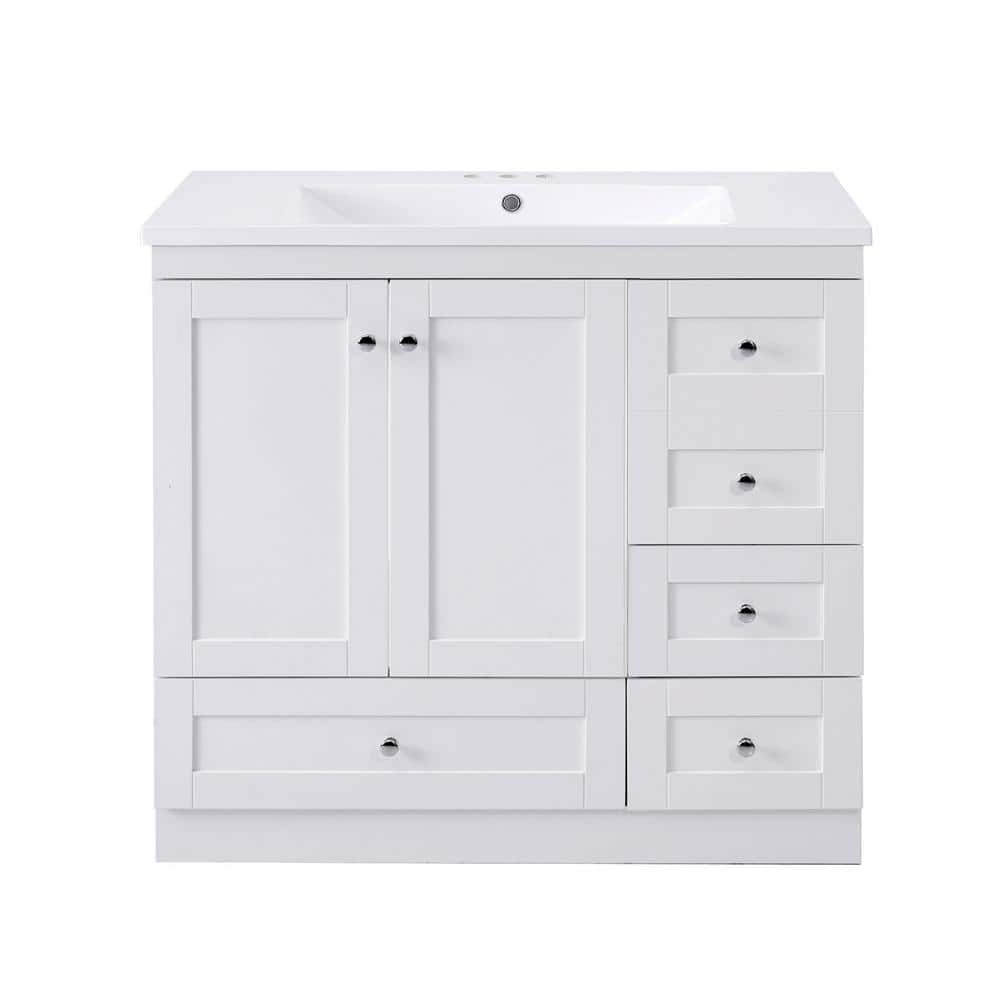 36 in. W x 18 in. D x 34.5 in. H Freestanding Bath Vanity in White with Whi