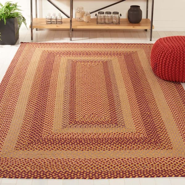 Braided Yellow Red 5 ft. x 8 ft. Striped Border Area Rug