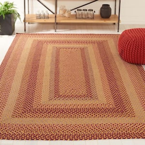 Braided Yellow Red 6 ft. x 9 ft. Striped Border Area Rug