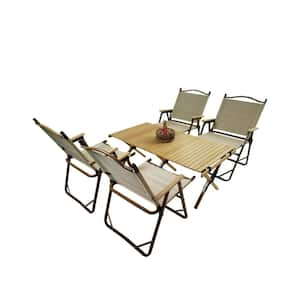 5-Piece Natural Brown Wood Foldable and Portable Outdoor Dining Set for Patio, Balcony, Lawn, Garden and Backyard