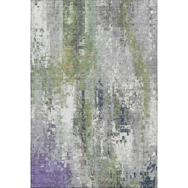 Mayfield Premium Machine Washable Abstract AMF2254 Aloe 9 ft. x 12 ft. Area Rug