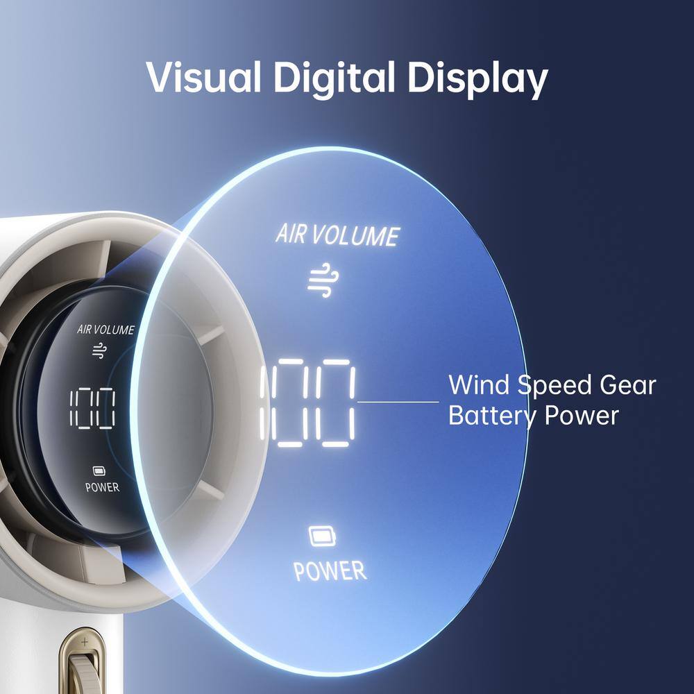 Compact White ABS Handheld Fan with Digital Display