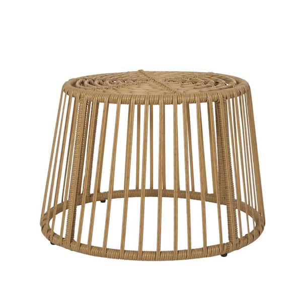 Light Brown Round Wicker 13 in. H Outdoor Coffee Table
