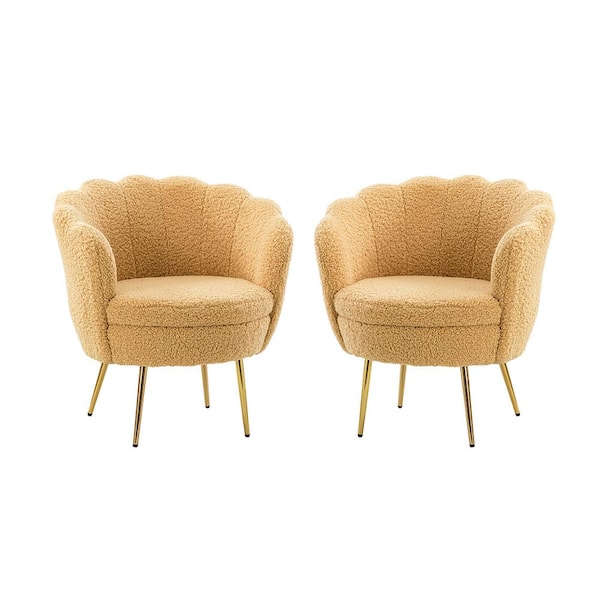 JAYDEN CREATION Jacinto Mustard Barrel Chair with Metal Legs (Set of 2)