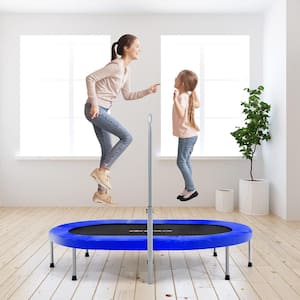 60 in. Trampoline for 2-People Foldable Rebouncer with Adjustable Handrail Blue