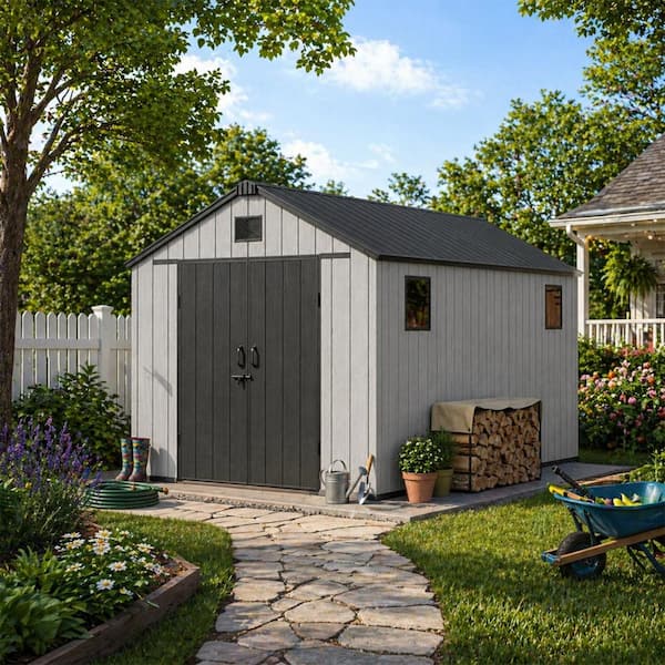 BIGLADE 8 ft. W x 15 ft. D Resin Storage Shed with Double Doors
