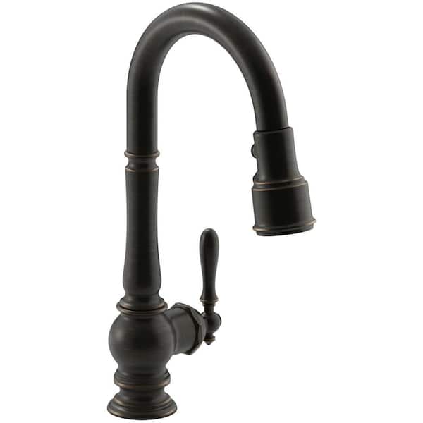 KOHLER Artifacts Single-Handle Pull-Down Sprayer Kitchen Faucet in Oil Rubbed Bronze