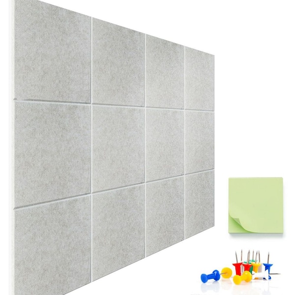 Afoxsos 47 x 35 Large Cork Felt Wall Tiles Black Removable Adhesive for Office Pin Board Tack Board 12-Pack Includes Push Pins