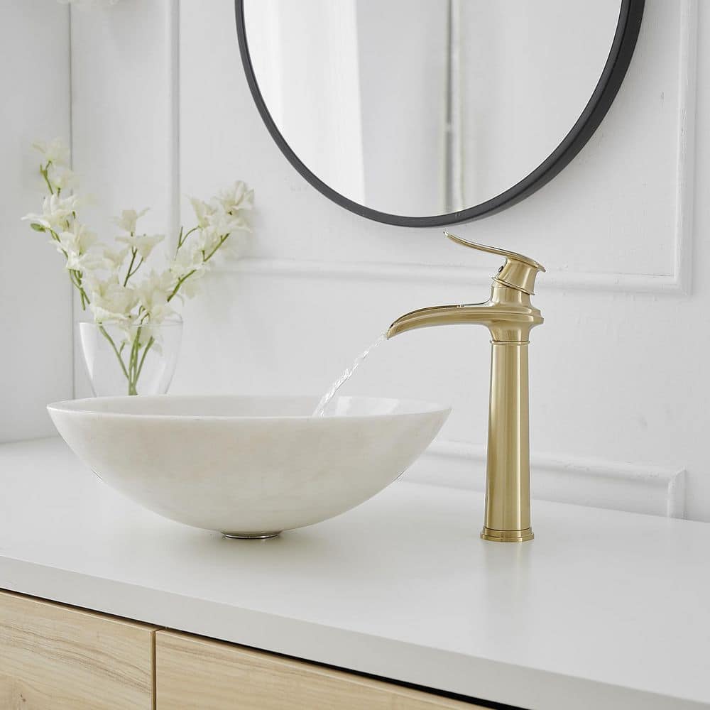 Brushed Gold Tall Single Handle Waterfall Vessel Sink Faucet