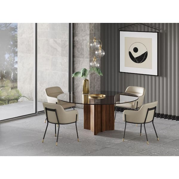 Modrest Kaye Modern Brown Glass 71 in. Pedestal Dining Table Seats 8