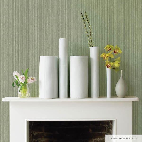 Metallic Sage Green Faux Grasscloth Vinyl Peel and Stick Textured Wallpaper Roll (Covers 28 sq. ft.)