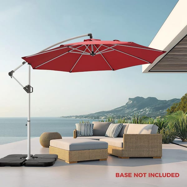 Yangming 10 ft. Metal Offset Cantilever Market Patio Umbrella in Red Canopy with Easy Tilt and Crank for Deck Pool