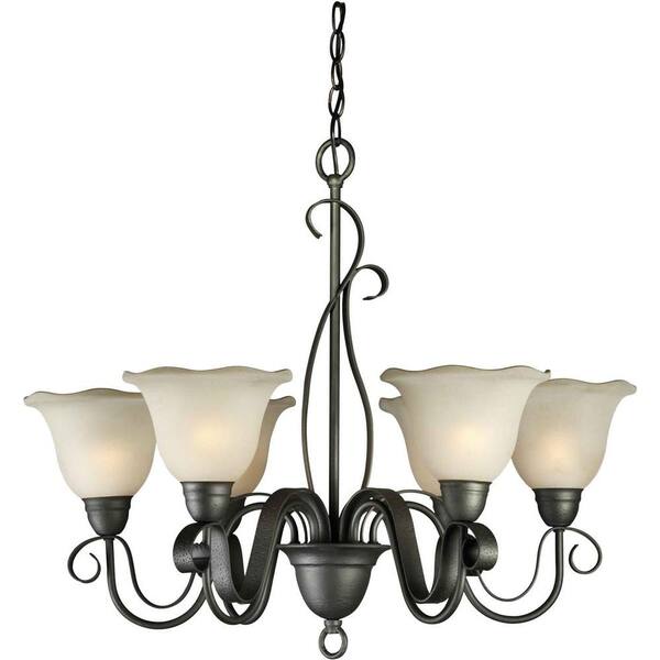 Forte Lighting 6 Light Chandelier Natural Iron Finish Shaded Umber Glass-DISCONTINUED