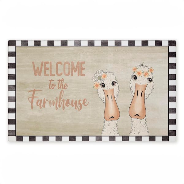Welcome Farmhouse Ducks Black 18 in. x 30 in. Polyester Non-Slip Outdoor Door Mat