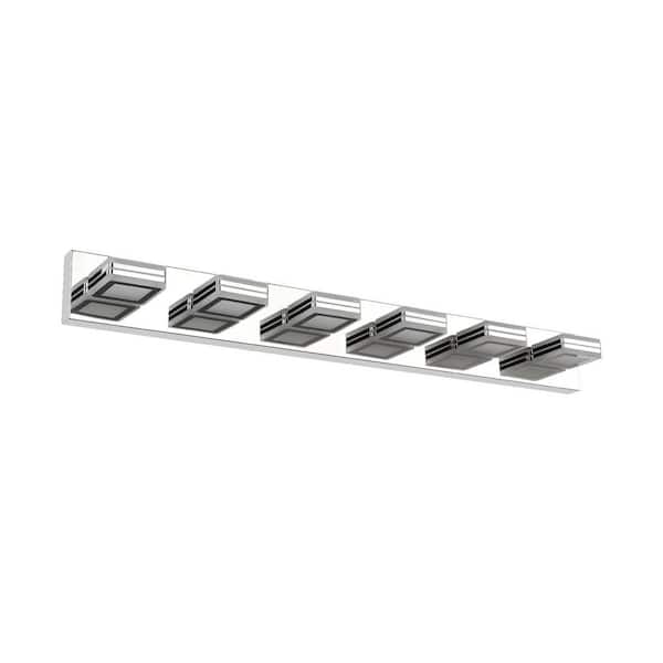 Unbranded 39 in. Modern 6-Light LED Chrome Vanity Light with Acrylic, Contemporary Bathroom Vanity Lights for Mirror Illumination