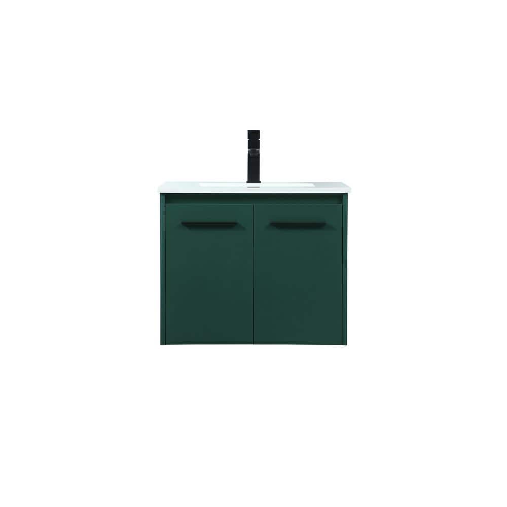 Timeless Home 24 in. W Single Bath Vanity in Green with Quartz Vanity Top in Ivory with White Basin