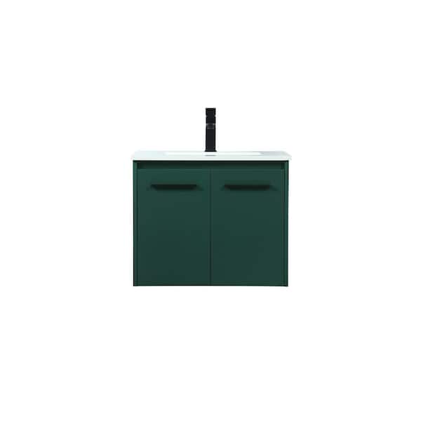 Unbranded Timeless Home 24 in. W Single Bath Vanity in Green with Engineered Stone Vanity Top in Ivory with White Basin