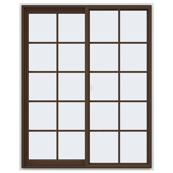 JELD-WEN 47.5 in. x 59.5 in. V-2500 Series Brown Painted Vinyl Left-Handed Sliding Window with Colonial Grids/Grilles