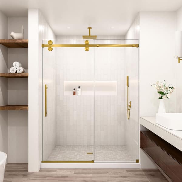 Lumina 60 in. W x 80 in. H Sliding Fully Frameless Shower Door in Brushed Gold with SGCC 3/8 in. Tempered Clear Glass