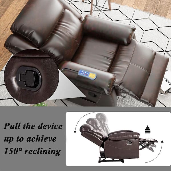 Massage Recliner PU Leather Sofa Chair for Elderly, Padded Seat Cushions  Chair with Heating and Massage Vibrating Function, Reclines to 150 Degrees,  Extending Footrest, Brown 