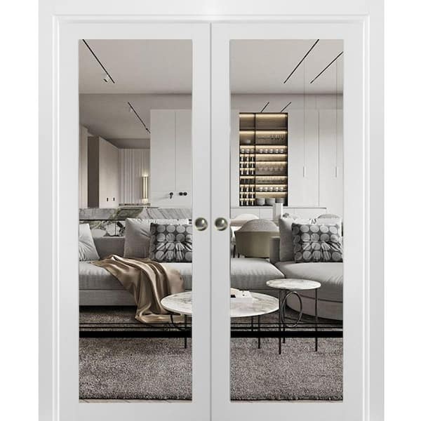 84 in. x 96 in. 2 Panel White Finished Solid Wood Sliding Door with Hardware