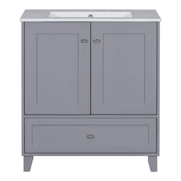 GDFSTUDIO Lorrith 30 in. Blue-gray Bathroom Vanity with White Ceramic ...