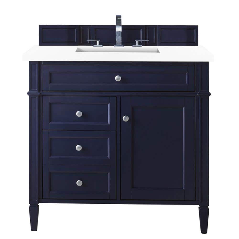 James Martin Vanities Brittany 36.0 in. W x 23.5 in. D x 34 in. H Bathroom Vanity in Victory Blue with White Zeus Quartz Top -  650-V36-VBL-3WZ