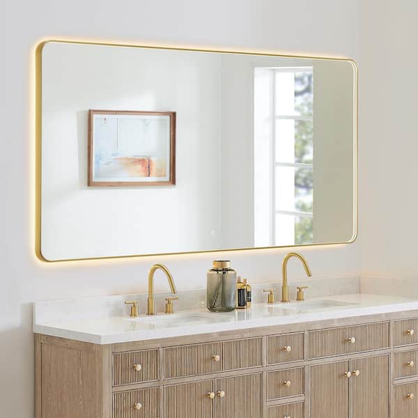 Altair Dazzle 84 in. W x 42 in.H Rectangular Aluminum Framed LED Wall Mounted Bathroom Vanity Mirror in Brushed Gold