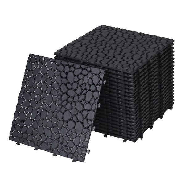 EPIPHANY DOUBLED INC 1 ft. x 1 ft. Waterproof Interlocking Deck Tiles All Weather Anti-Slip in Black (12-Pieces)