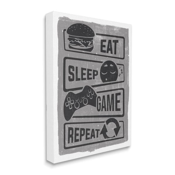 Stupell Industries "Eat Sleep Game Repeat Video Gamer Icons" by Lux + Me Designs Unframed Typography Canvas Wall Art Print 16 in. x 20 in.