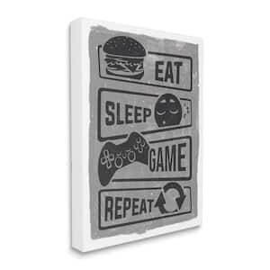 "Eat Sleep Game Repeat Video Gamer Icons" by Lux + Me Designs Unframed Typography Canvas Wall Art Print 36 in. x 48 in.