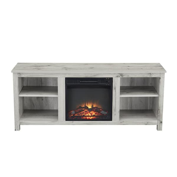 Unbranded 58 in. Gray Wood Electric Fireplace TV Stand with Open Storage Shelves Fits TV's up to 65 in. with Cable Management
