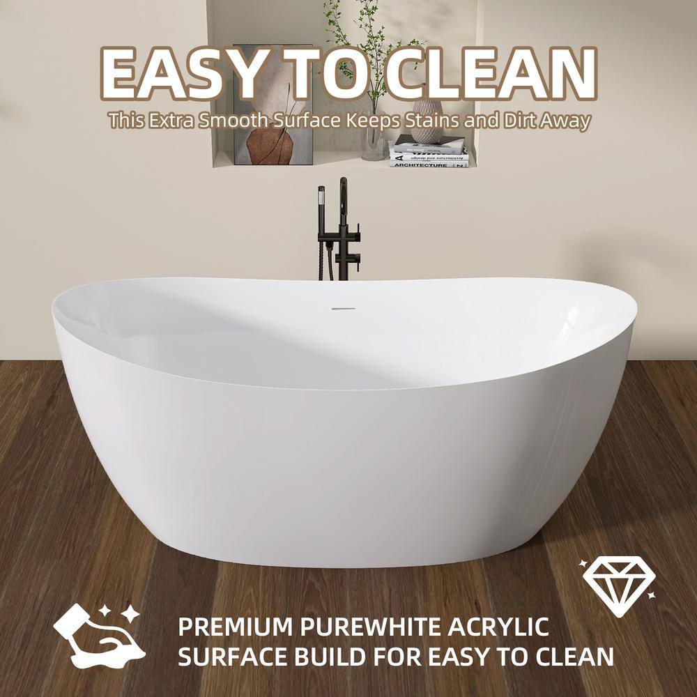 63'' White Acrylic Double Slipper Freestanding Soaking Tub