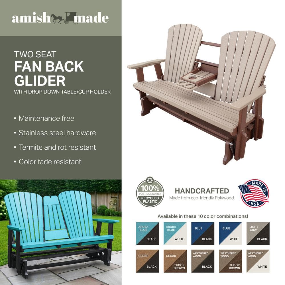 Weatherwood and Black Poly Resin Two Seat Glider with Drop Down Table
