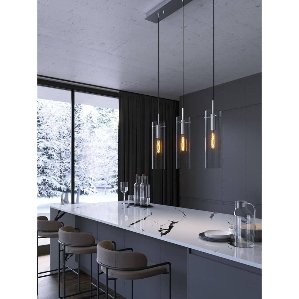 Modern Light Antique Brass and Clear Glass Linear Pendant