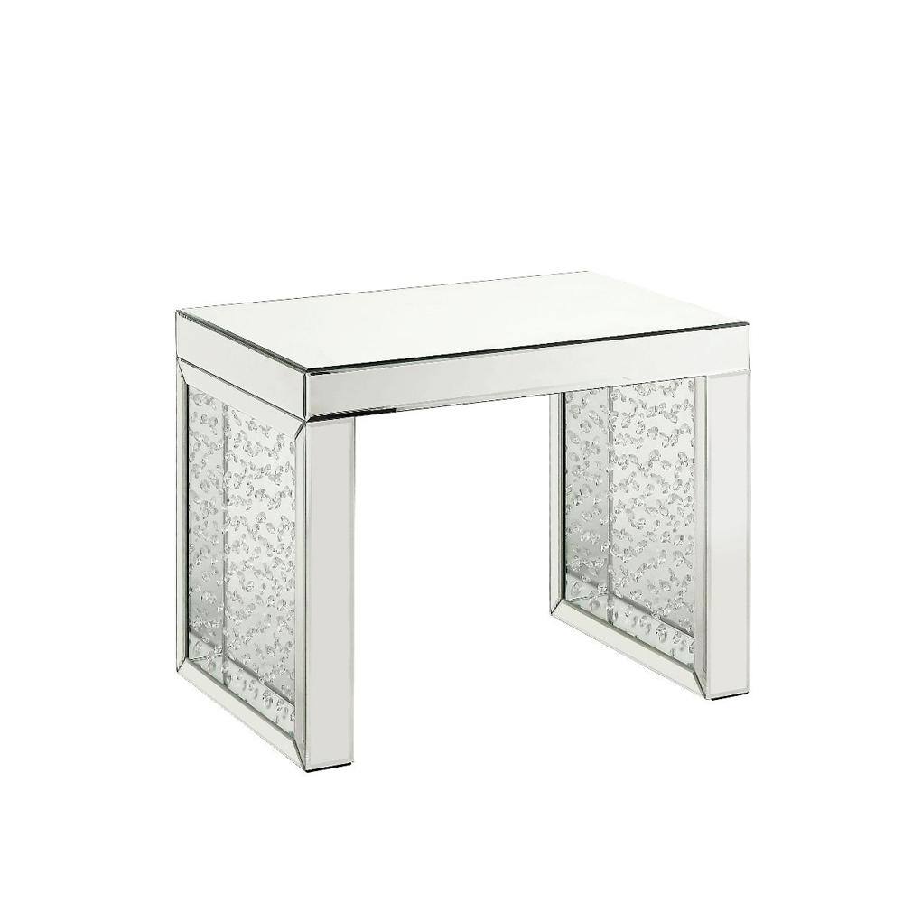 Nysa Glam Mirrored & Wood Accent Table with Faux Crystals