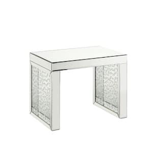 Nysa 16 in. Mirrored and Faux Crystals Inlay Rectangle Glass End Table