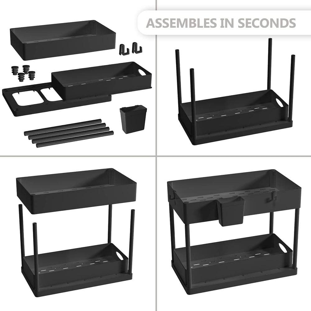 Black 2-Tier Under Sink Organizer with Sliding Drawer