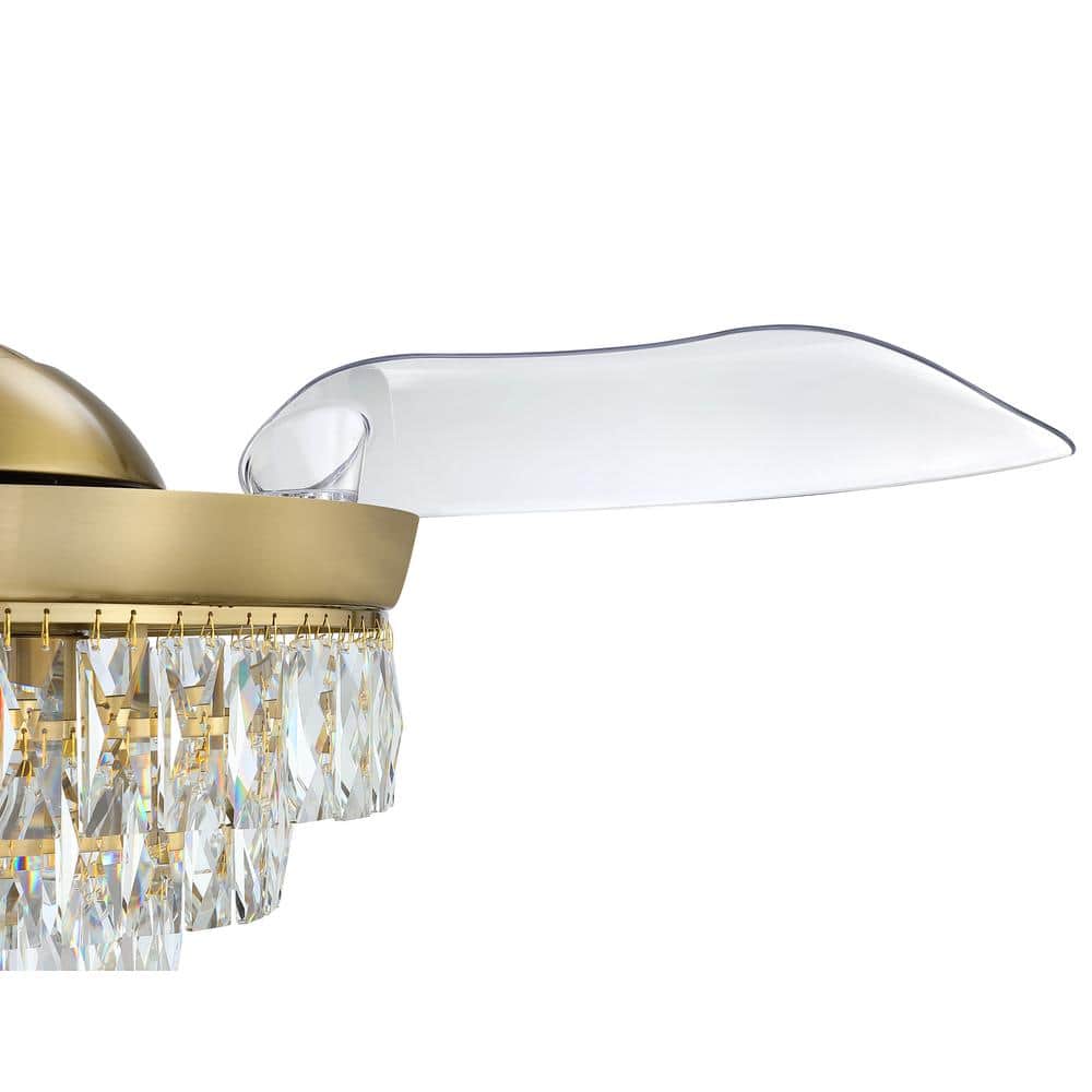 Satin Brass 42" Ceiling Fan with Clear Glass Chandelier